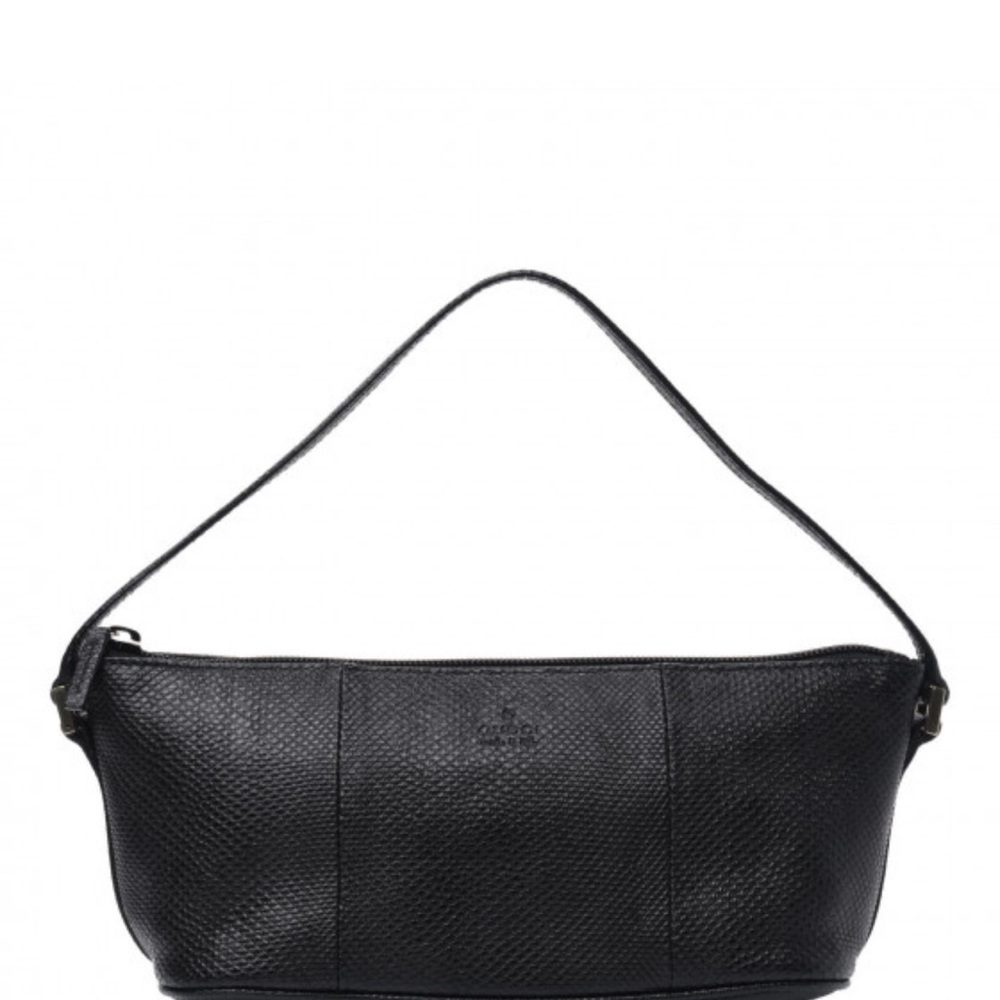 GUCCI Calfskin Lizard Embossed Boat Pochette Black